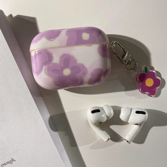 AIRPODS PRO CASE Purple Flower Case + Cute Keychain - Picture 4 of 4